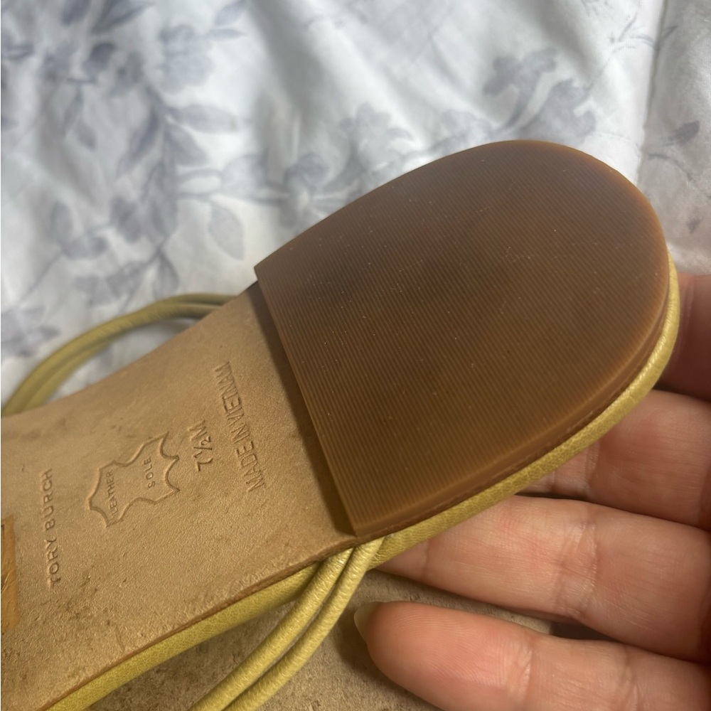 Tory Burch Pato Olive & Gold Disk Sandals - Picture 8 of 11